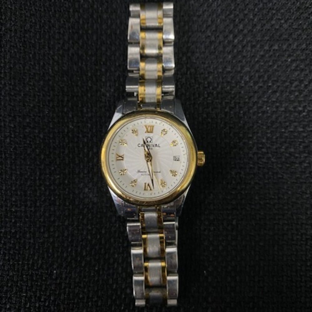 Vintage Carnival 1986 Ladies Watch Working Gold Silver Tone Quartz Wristwatch
